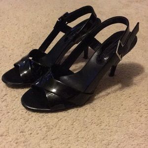 Black patent leather heels